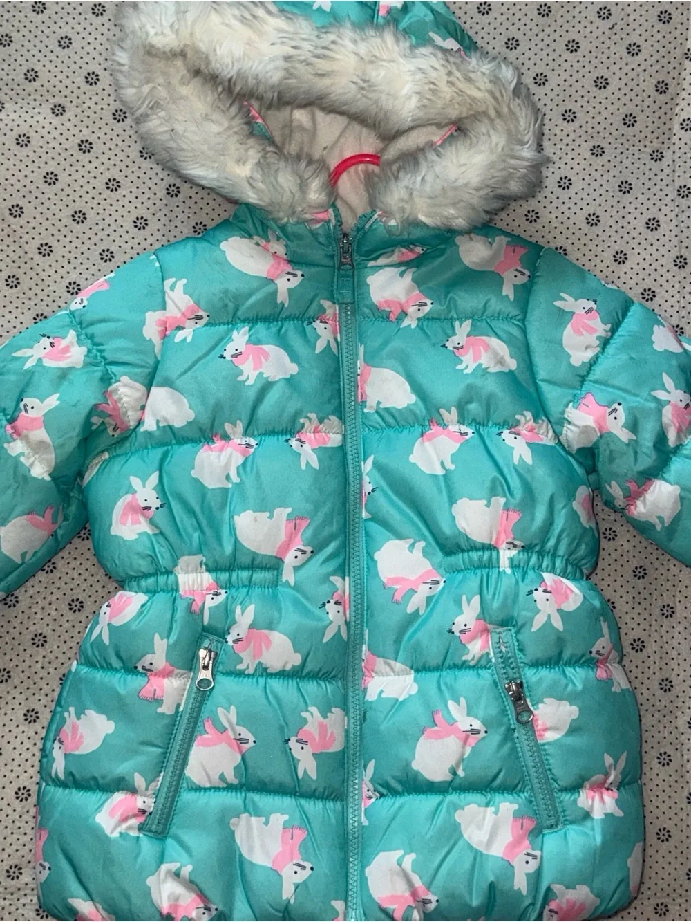 Carter’s Girls Bunny Puffer Jacket Snow Bib Ski Suit Set Size 5/6
